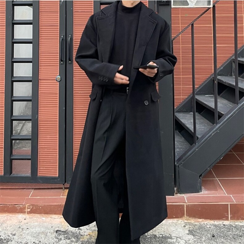 816B-DY1000-P120韩呢子大衣男英伦风休闲超长外套,男装毛呢大衣,星座816B