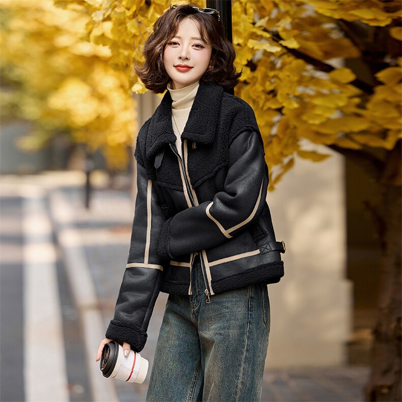 【现货主推】2024年冬季新款皮毛一体加绒服,女装短外套,魅丽静蓝