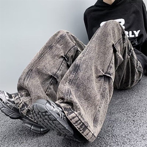 美式高街牛仔裤男韩版潮流褶皱帅2026春季新款ins长裤RK1331-P51图片