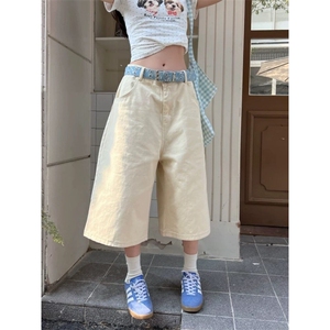 AK2261-P60彩色字母刺绣宽松短裤夏季男女同款阔腿七分裤图片
