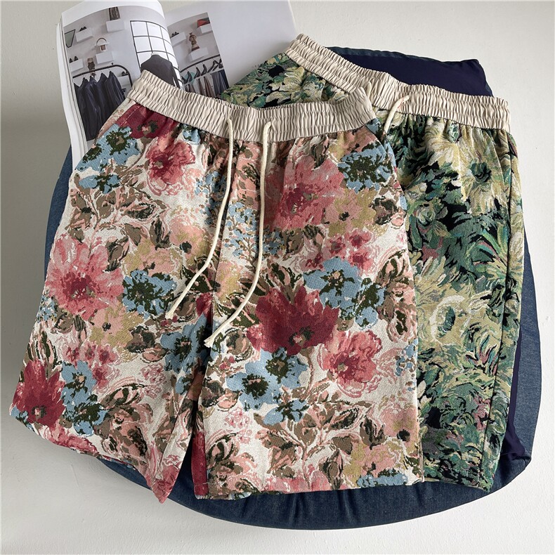 彩色花卉针织短裤，重工高级感，A061-AD01571-特P25-平铺图，男装牛仔裤，电商A061