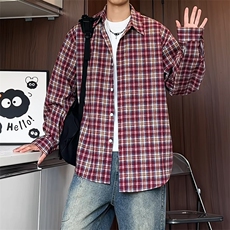 C5070/P40秋装新款格子衬衫男士衬衣外套休闲大码宽松港味上衣，男装衬衫，电商A141