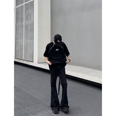 美式高街vibe风长飘带黑色微喇叭潮牌牛仔裤修身显瘦拖地长裤子男，男装牛仔裤，星座506A