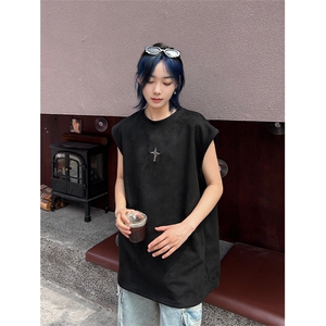 港风大码美式麂皮绒套头圆领无袖T恤背心男潮 XZ213-T071-P35控48图片