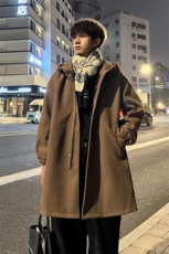 秋冬款连帽毛呢大衣男潮高街复古宽松风衣中长款外套MN00329/P135，男装风衣，电商B316