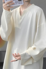现货T10163-特P26控48新款V领纹理感港风打底长袖大码T恤男，男装T恤，电商A059