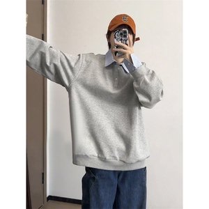 抖音得物高品质26春装美式高街假两件衬衫领长袖卫衣POLO领打底衫图片