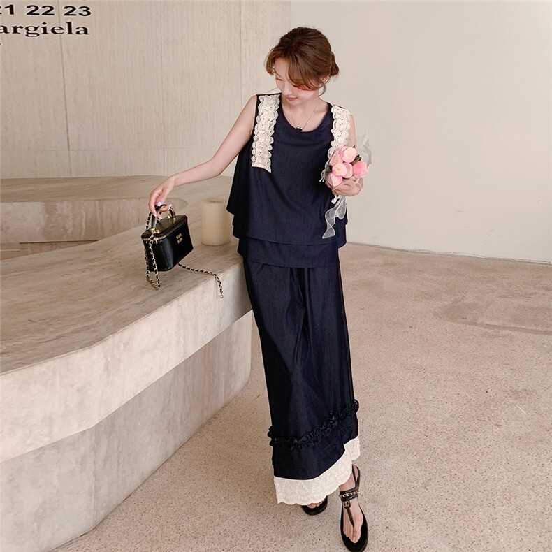 夏季上新！现货！蕾丝拼接背带裙＋阔腿裤B208-9025-P155K218,女装套装/套裙,浙宝208