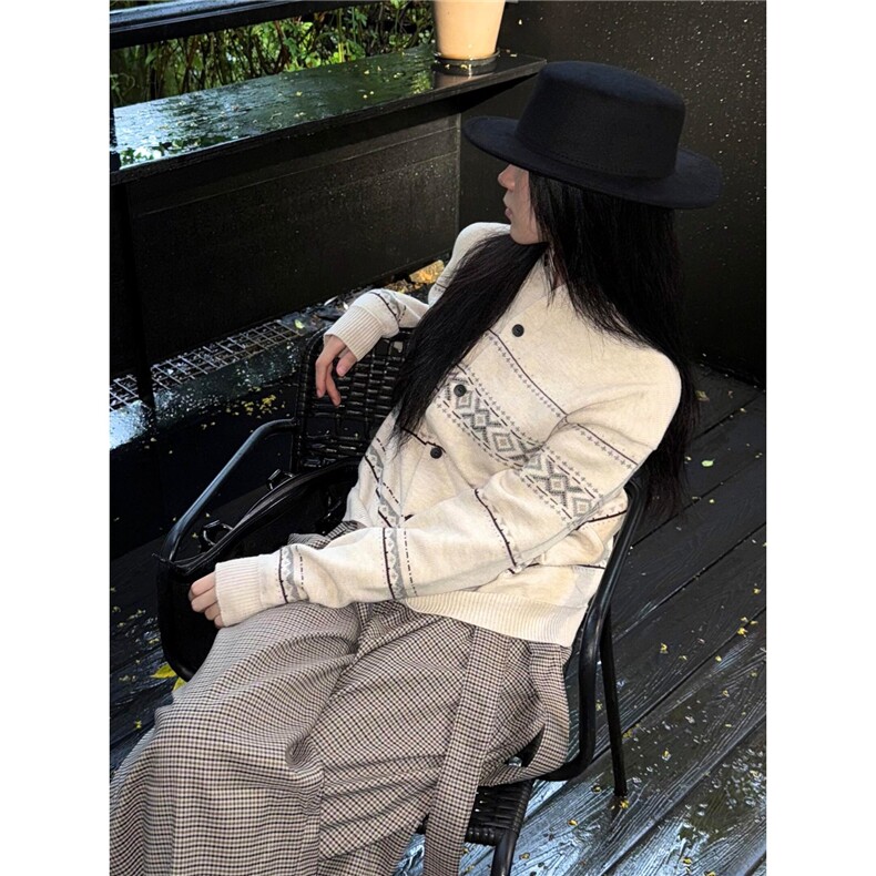 高智感穿搭费尔岛针织开衫女秋季提花肌理感毛衣外套修身显瘦上衣,男装针织衫/毛衣,星座1210-1