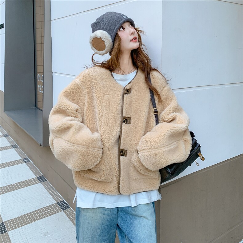 新款双面穿羊羔毛外套25105P190K288,女装短外套,2D035