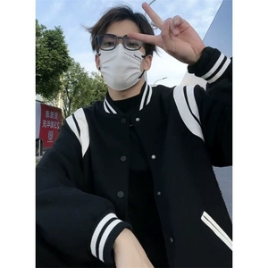潮牌明星同款棒球服夹克外套黑白棒球服毛呢夹克风格JK615图片