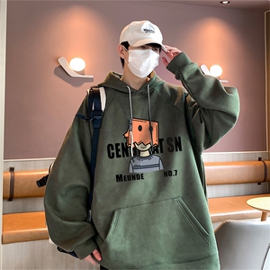 已注册港风抖音直播得物品质宽松麂皮绒连帽卫衣W6007P48