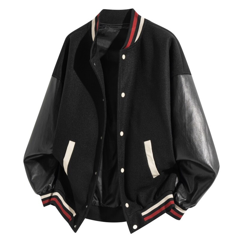 美式PU皮撞色棒球服毛呢宽松男女飞行夹克J826-P85,男装夹克,星座222-7
