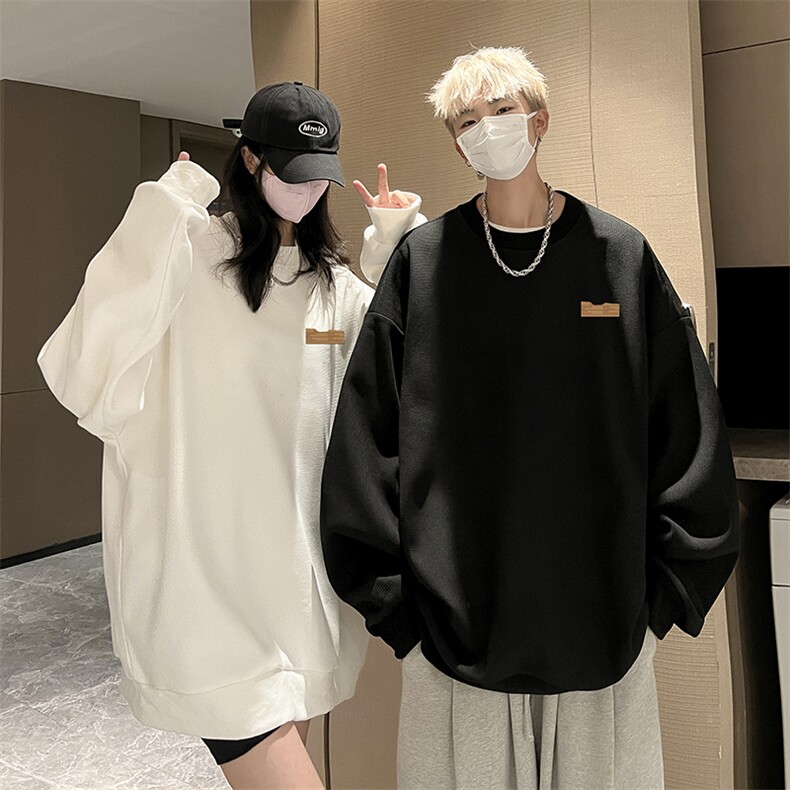 华夫格卫衣圆领卫衣男大码长袖t恤男外套HW76293-P30加绒款-P40,男装卫衣,电商A040