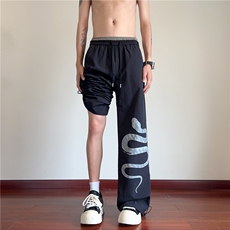 抖音品质夏季新款蛇印花速干宽松休闲裤B315-K25519-特p35控68，男装休闲裤，电商B315
