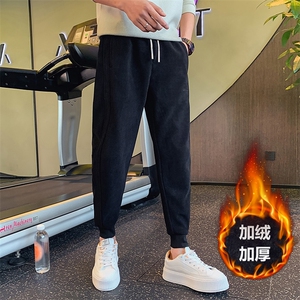 抖音网红直播同款秋冬加绒加厚欧绵绒裤子男修身束脚卫裤K24绒P68图片