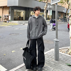 重磅秋冬装北极绒开衫毛衣美式复古休闲慵懒风针织衫加厚连帽外套图片