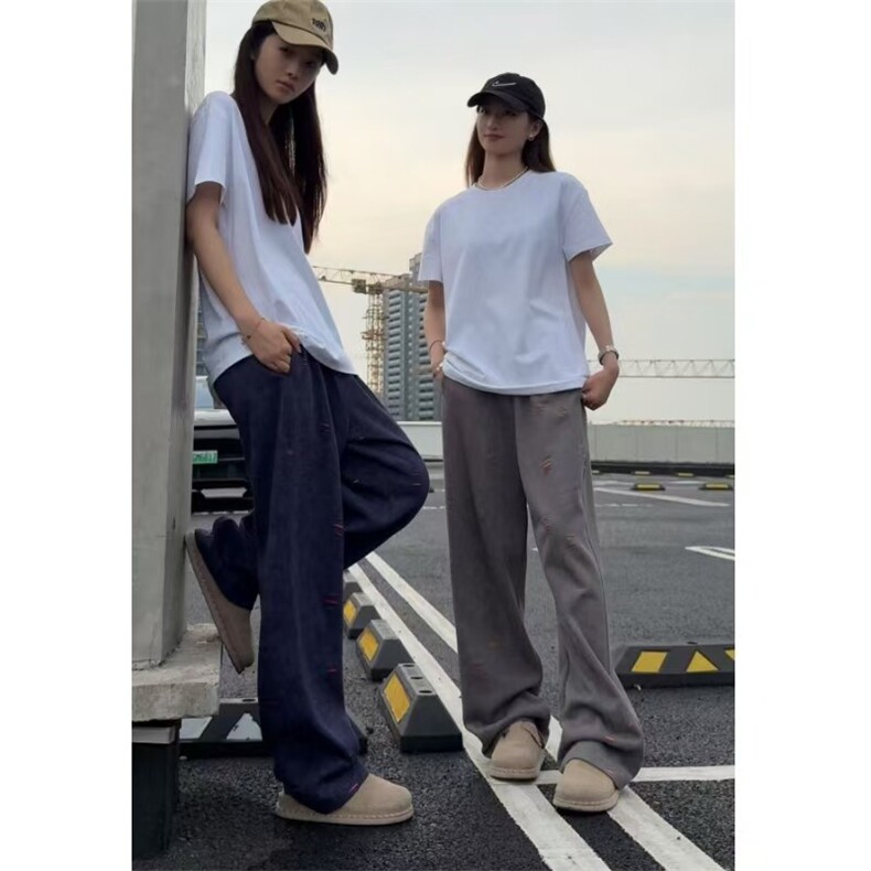 网图早秋新款长裤美式撞色休闲裤男宽松弯刀裤特P45,男装休闲裤,电商D205