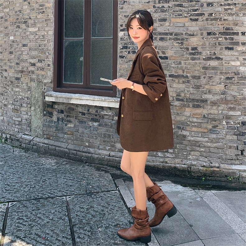 现货高级感休闲宽松咖色灯芯绒西装外套2952P155K228,女装西装,2C029