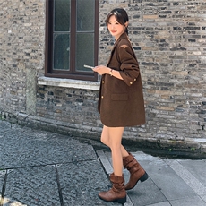 现货高级感休闲宽松咖色灯芯绒西装外套2952P155K228，女装西装，2C029