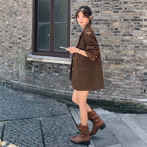 现货  高级感休闲宽松咖色灯芯绒西装外套2952P155K228图片