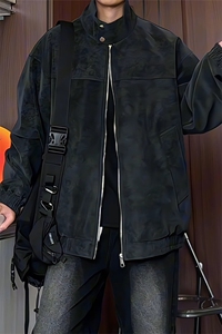 PY5027/特P60秋装立领皮衣夹克男女复古立领扎染宽松外套图片