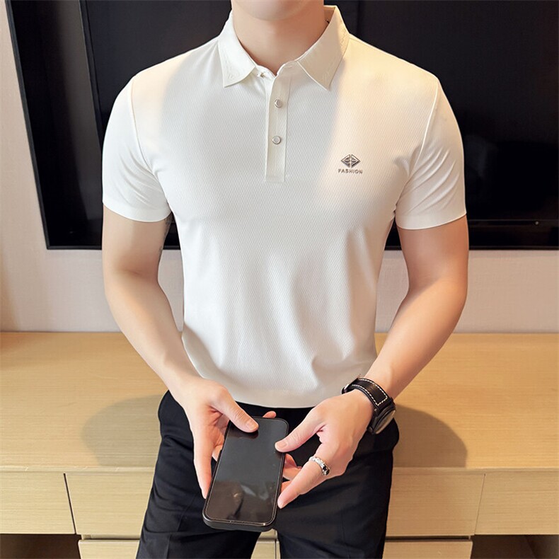 2025夏季高品质冰丝无痕短袖T恤翻领Polo衫756-P73,男装T恤,电商D342