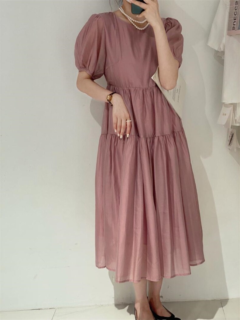 后背系带连衣裙，女装连衣裙，驿谷