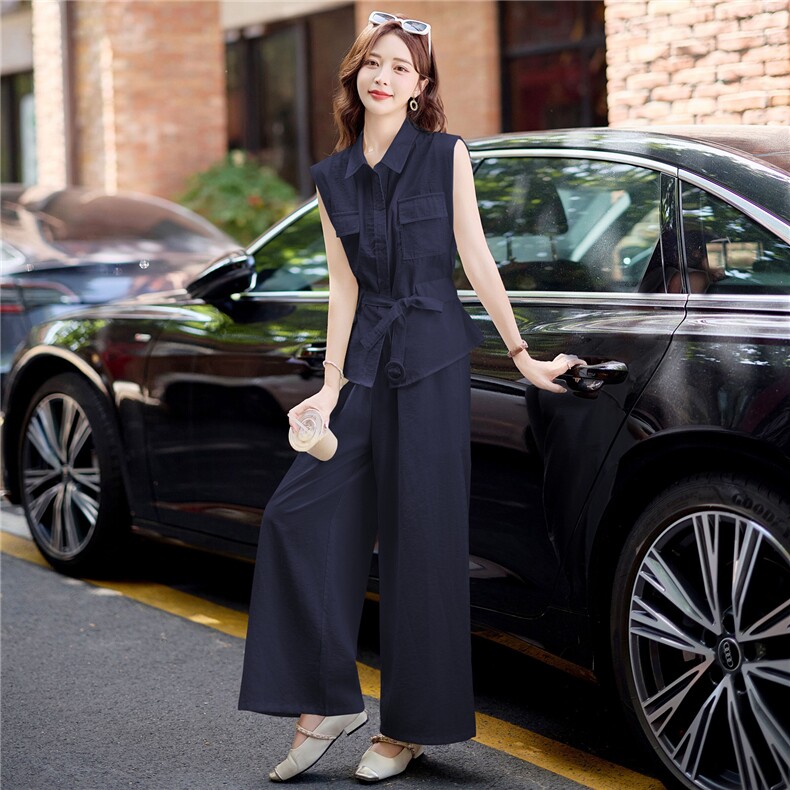 时尚套装女2025夏新款高级感气质轻熟风洋气马甲休闲阔腿裤两件套,女装套装/套裙,难舍钰依