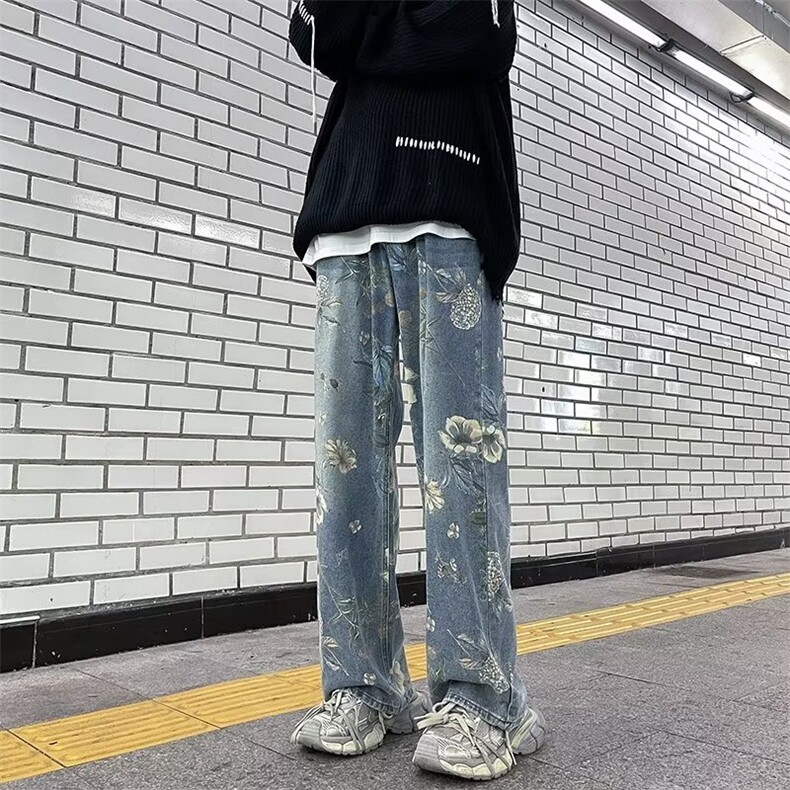 美式高街牛仔裤男韩版潮流个性印花2024秋冬季ins长裤TK02-P53,男装牛仔裤,星座1109-3