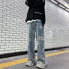 美式高街牛仔裤男韩版潮流个性印花2024秋冬季ins长裤TK02-P53，男装牛仔裤，星座1109-3