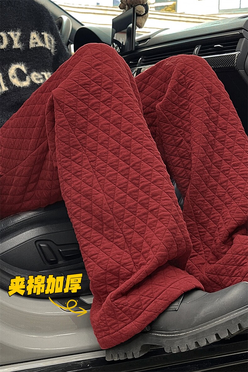 特批P35无差价冬安哥拉红菱格夹棉加厚保暖大码阔腿裤K5692J加棉,男装休闲裤,电商A001