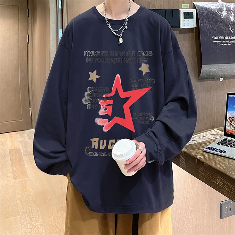 直播品质秋冬重磅潮牌嘻哈美式印花纯棉长袖T恤打底衫CT390特P28,男装T恤,电商A486