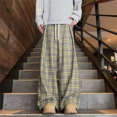 得物品质秋冬款男毛呢条纹裤直筒宽松长裤h0114P65，男装休闲裤，星座1013-1