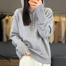 2025年秋季套头时尚百搭通勤简约休闲帽衫，女装针织衫/毛衣，大美人包芯纱店