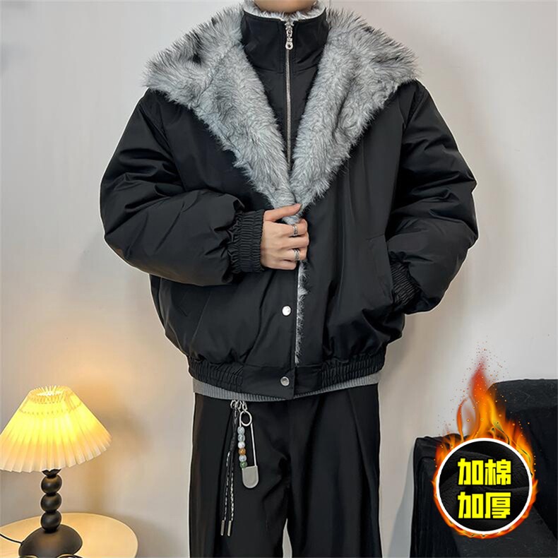 现货高品质美式高街重磅狼王座山雕毛毛领假两件棉衣加厚棉服外套，男装棉衣，电商A486