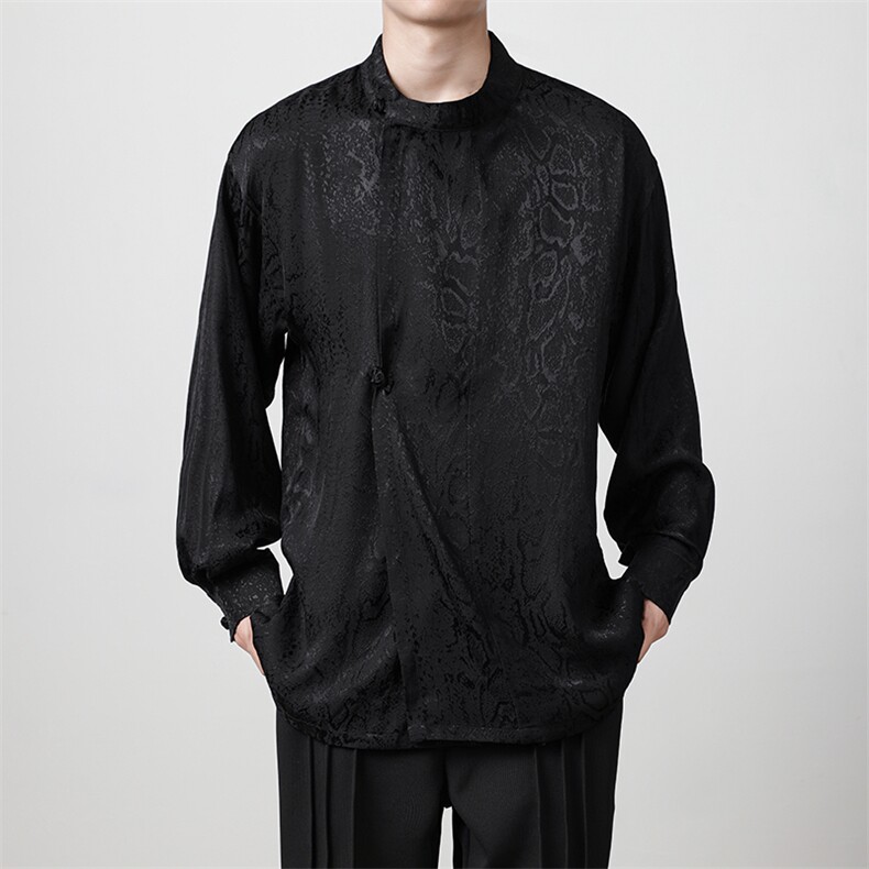 秋季新品（八旗都统）新中式潮丝绸衬衫改良唐装盘扣外套30513,男装衬衫,星座305A（原312A-1）