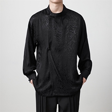 秋季新品（八旗都统）新中式潮丝绸衬衫改良唐装盘扣外套30513，男装衬衫，星座305A（原312A-1）