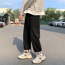 日系阔腿裤韩版百搭夏季休闲裤男ins港风宽松格子拼接K1323-P30，男装休闲裤，星座512-4