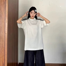 抖音得物品质二开240克宽松纯棉美式潮牌印花三条杠中性风短袖T恤，男装T恤，电商A486