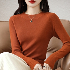 打底衫2024新款女秋冬内搭女毛衣圆领修身插肩袖低领针织羊毛衫，女装针织衫/毛衣，暖姿羊绒