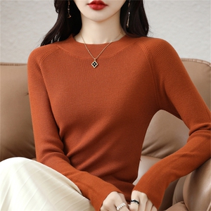 打底衫2024新款女秋冬内搭女毛衣圆领修身插肩袖低领针织羊毛衫图片
