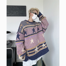 高品质秋冬男圆领套头毛衣五角星印花条纹针织衫外套M215P55，男装针织衫/毛衣，星座1013-1
