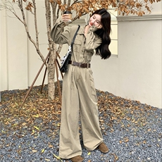 韩系卡其色工装气质连体裤女春秋2025新款显瘦今年流行爆款连衣裤，女装连体裤，2C133
