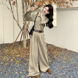 韩系卡其色工装气质连体裤女春秋2025新款显瘦今年流行爆款连衣裤图片