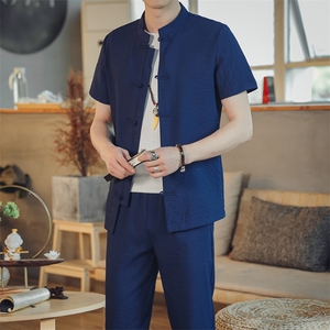 夏季套装男士两件套风复古唐装名族风T恤A334-TZ022-P65图片