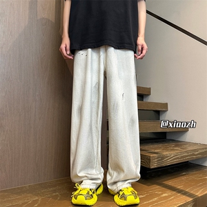 XZ616 夏季新款扎染白色百搭水洗牛仔裤 TY1018 M-5XL P65控78图片