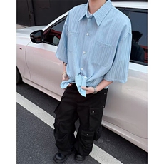 衬衫男女短袖韩版潮流褶皱帅气宽松2025夏季ins外套CY1127-P40，男装T恤，星座412-3