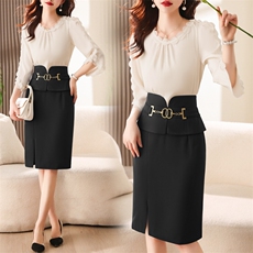 气质荷叶边半身裙女春秋2025新款显瘦高腰包臀一步裙中长款职业裙，女装套装/套裙，卡杰菲