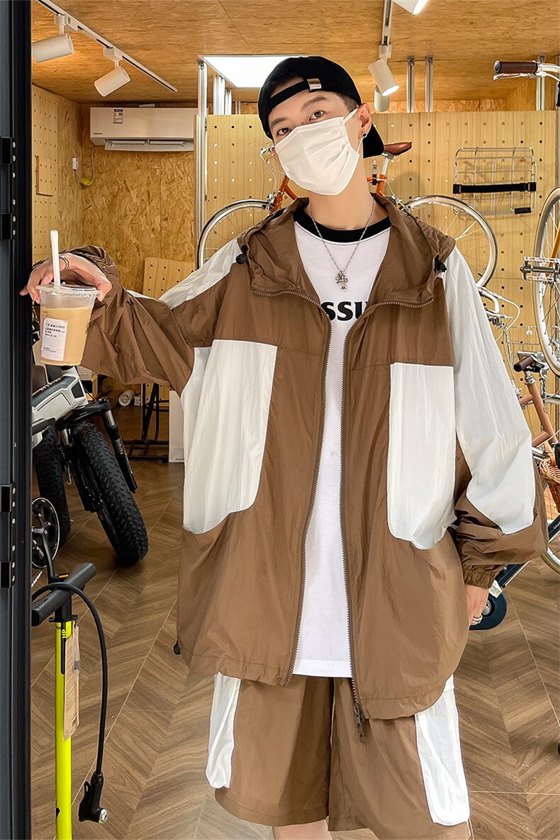 夏季撞色夹克衫防晒服套装运动风时尚防晒衣男XZ514-2-1611-P98,男装防晒衣,星座514-2(原B239)